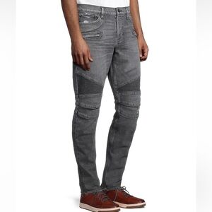 HUDSON Men’s The Blinder Biker Zipper Ribbed Denim Gray Jeans | 33